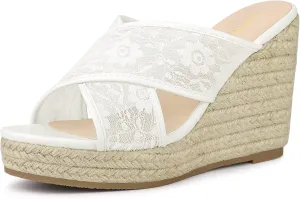 Allegra K Women's Lace Crisscross Strap Slide Wedges Wedge Espadrilles Sandals