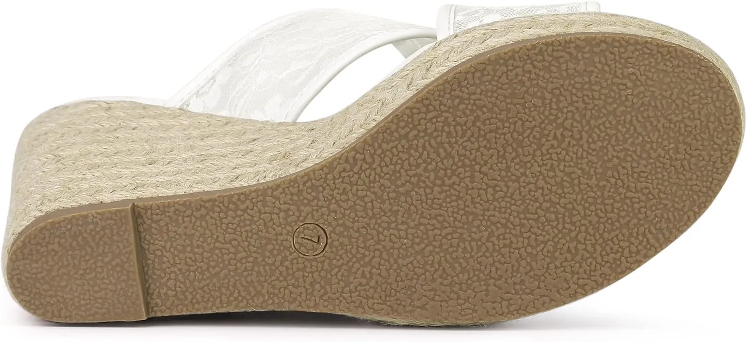 Allegra K Women's Lace Crisscross Strap Slide Wedges Wedge Espadrilles Sandals