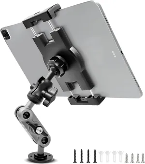 Aluminum Heavy Duty Drill Base Tablet Holder Car Mount Dashboard, 360° Adjustable 2-Stage Stand for 4.7-12.9" iPad Pro/Air/Mini/Samsung Galaxy Tab, for Car Truck Wall Desk Commercial Vehicle