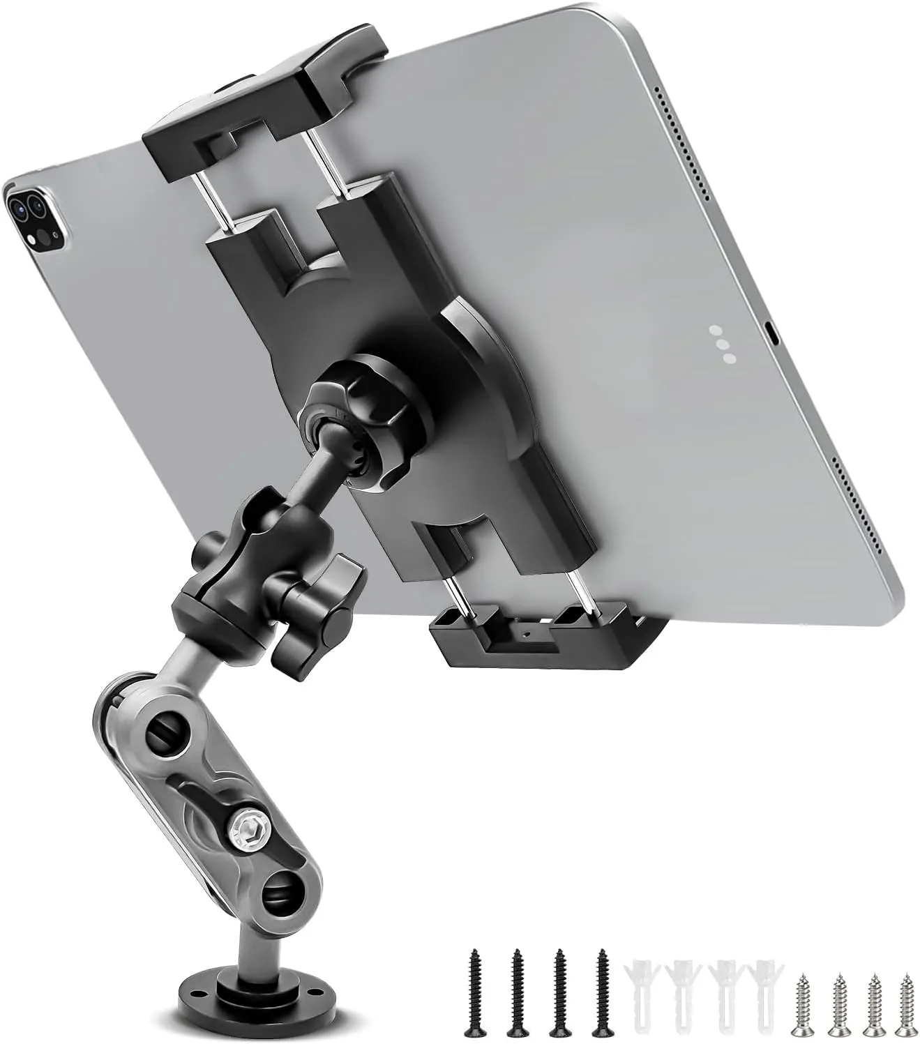 Aluminum Heavy Duty Drill Base Tablet Holder Car Mount Dashboard, 360° Adjustable 2-Stage Stand for 4.7-12.9" iPad Pro/Air/Mini/Samsung Galaxy Tab, for Car Truck Wall Desk Commercial Vehicle