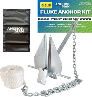 Anchor-Man Premium Boat Anchor Kit, Fluke Style Small Boat Anchor Kit, Includes Sea Anchor Chain, Anchor Rope & Free Anchor Storage Bag