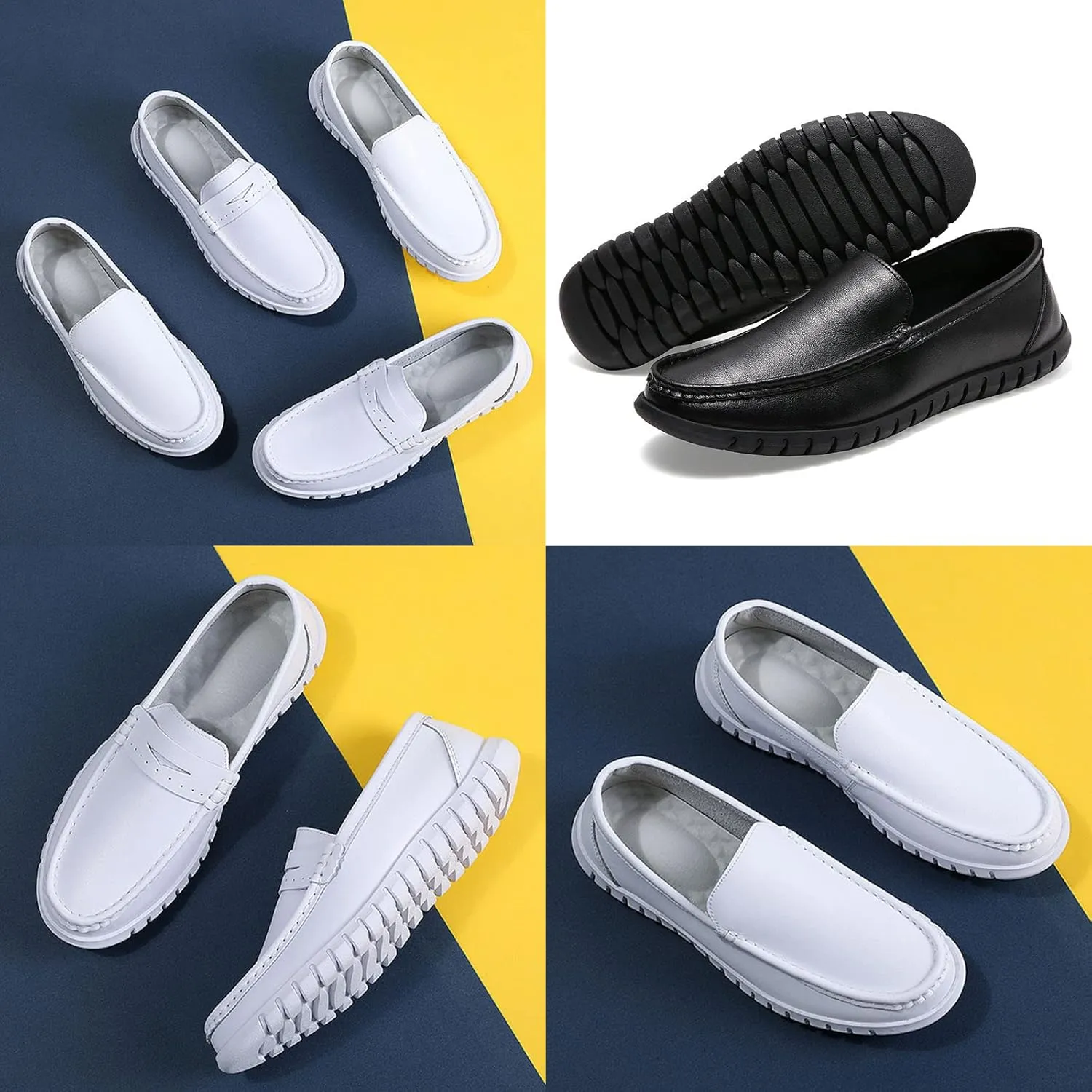 AngryMonkey Men's Leather Slip on Penny Loafers,Lightweight Comfort Orthotic Cushion Softsole Nursing Walking Driving Casual Shoes