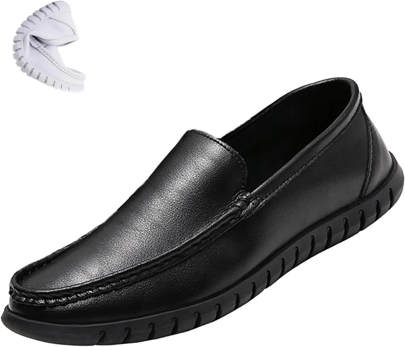 AngryMonkey Men's Leather Slip on Penny Loafers,Lightweight Comfort Orthotic Cushion Softsole Nursing Walking Driving Casual Shoes
