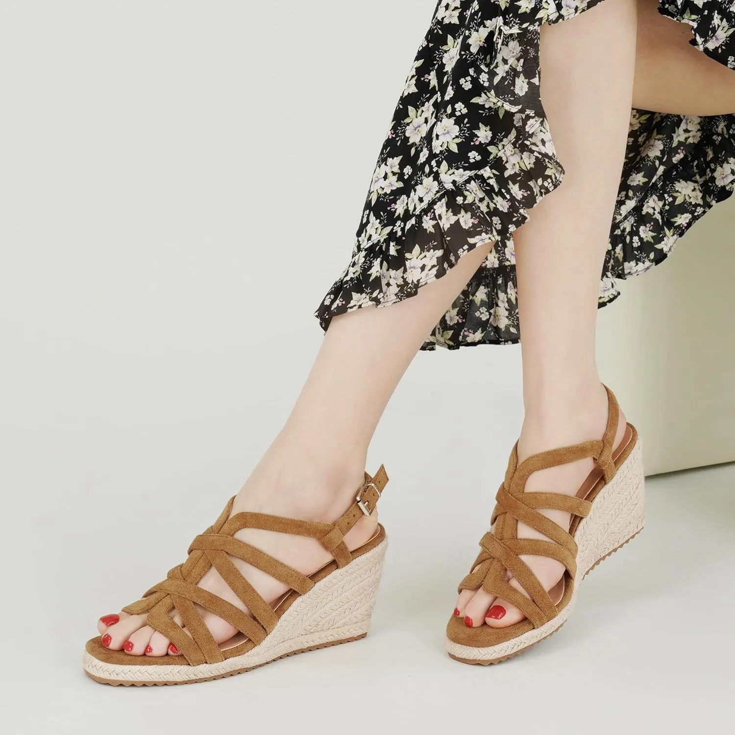 Aomigoct Wedge Sandals for Women Dressy: Comfortable Casual Work Espadrille Wedges - Ladies Summer Outdoor Walking Shoes