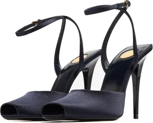 Arqa Womens Stilleto Sandals Covered Square Open Toe Pumps Adjustable Ankle Strap Office Party Dressy Shoes Summer Sexy Elegant 4.1 IN Heels