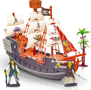 ArtCreativity 10 Inch Pirate Boat Playset, Detailed Ship Toy with 2 Pirate Action Figures & Tree, Fun Party Favor and Prize for Boys & Girls Ages 3 