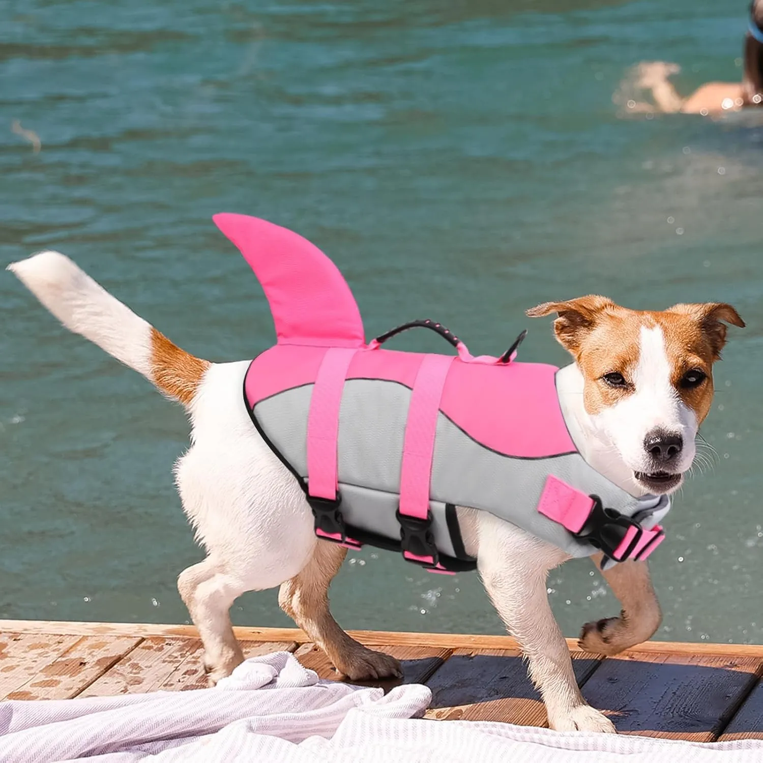 ASENKU Dog Life Jacket - Pet Safety Vest for Swimming & Boating, Shark Life Jacket with Floatation, Dog Lifesavers Swimsuits for Small Medium Large Dogs (Pink, M)