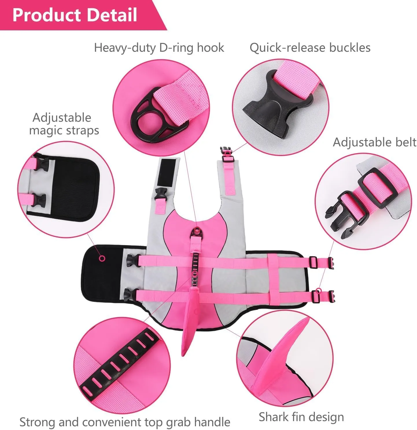 ASENKU Dog Life Jacket - Pet Safety Vest for Swimming & Boating, Shark Life Jacket with Floatation, Dog Lifesavers Swimsuits for Small Medium Large Dogs (Pink, M)