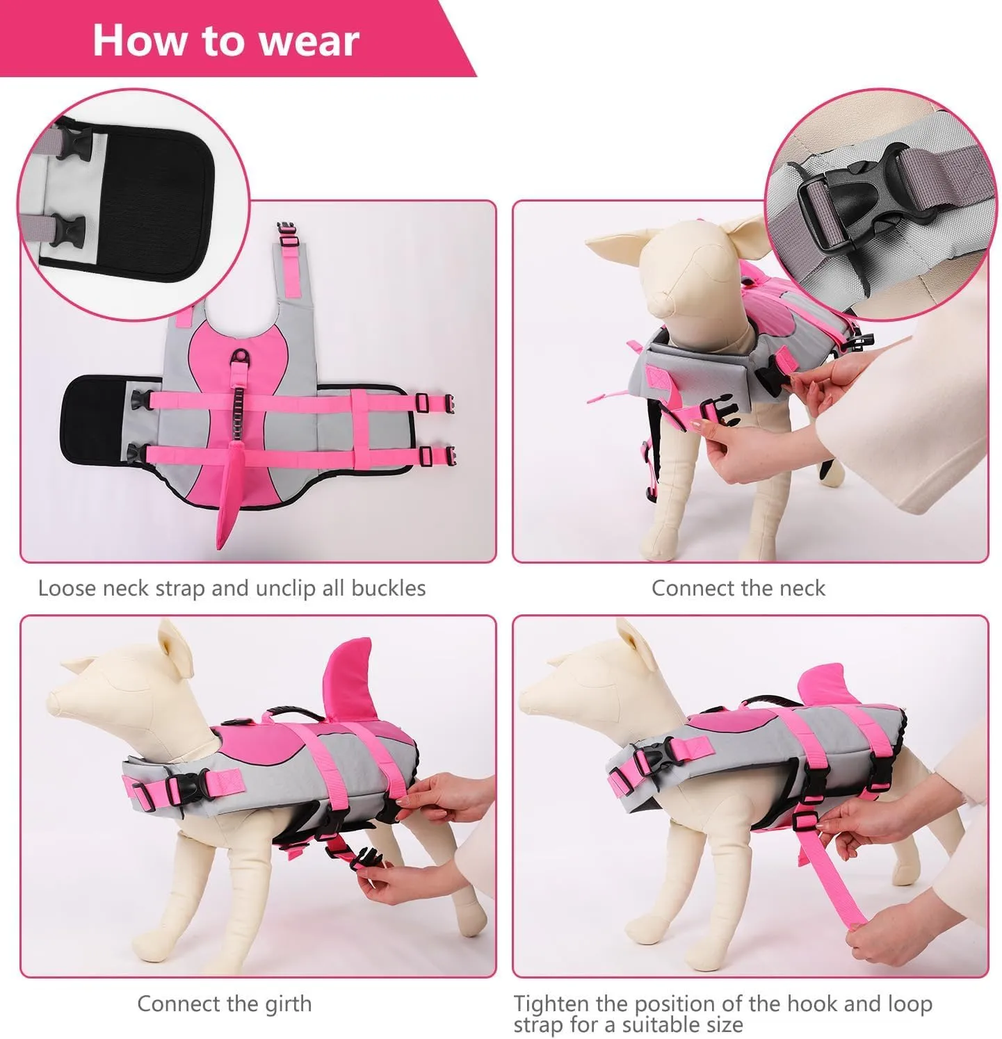 ASENKU Dog Life Jacket - Pet Safety Vest for Swimming & Boating, Shark Life Jacket with Floatation, Dog Lifesavers Swimsuits for Small Medium Large Dogs (Pink, M)
