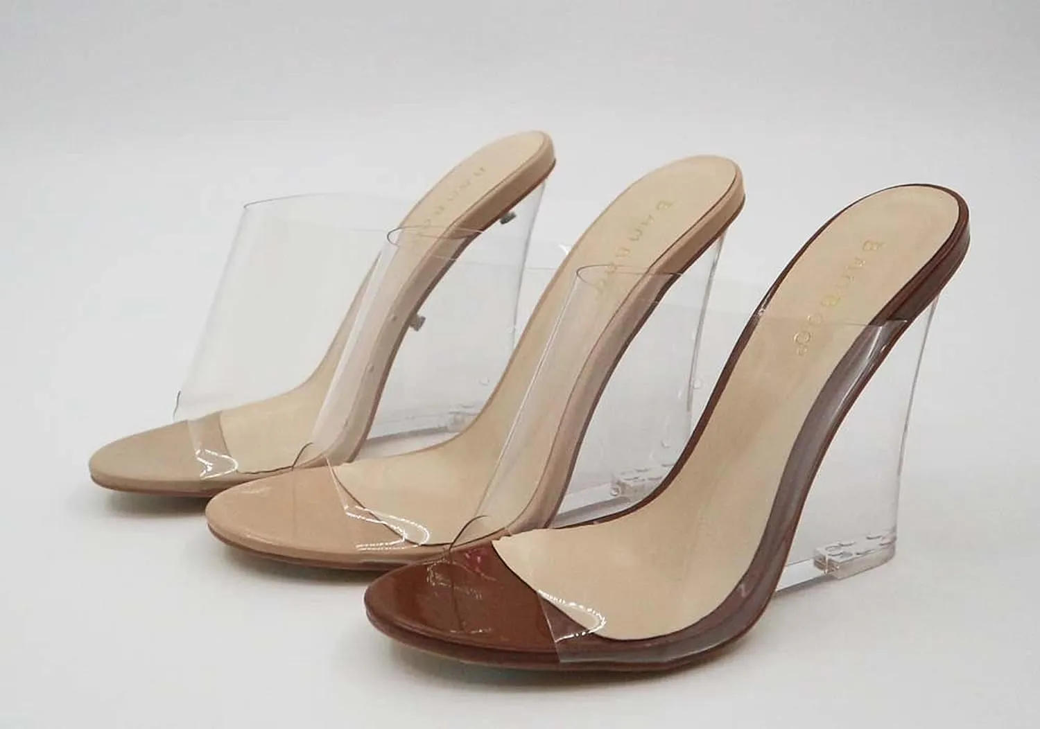 BAMBOO Women's Lucite Clear Wedge Heel Open Toe Slip On Mule Dress Shoe