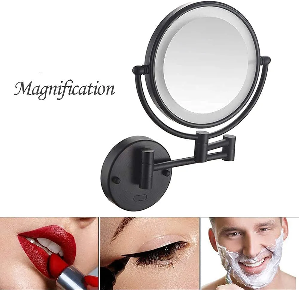 Bathroom Mirror, Wall Mounted Makeup Mirror, Double-Sided Stretchable, 360 Degree Rotation, Stretchable arm, for Bathroom(Matte Black,10x)