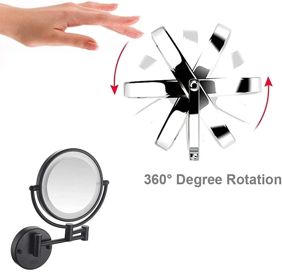 Bathroom Mirror, Wall Mounted Makeup Mirror, Double-Sided Stretchable, 360 Degree Rotation, Stretchable arm, for Bathroom(Matte Black,10x)