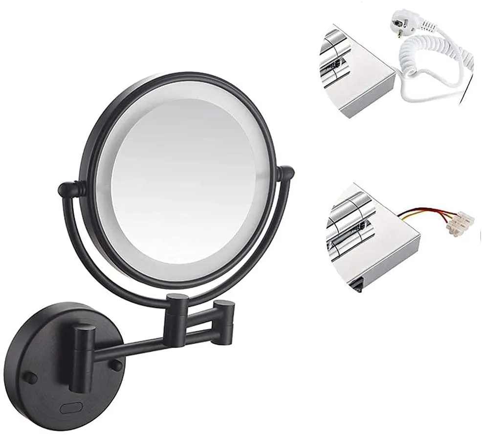 Bathroom Mirror, Wall Mounted Makeup Mirror, Double-Sided Stretchable, 360 Degree Rotation, Stretchable arm, for Bathroom(Matte Black,10x)