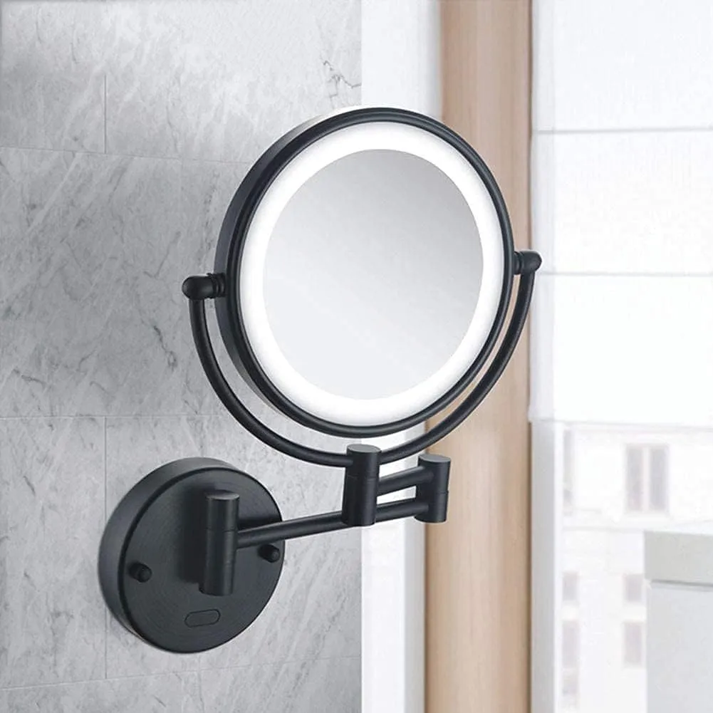Bathroom Mirror, Wall Mounted Makeup Mirror, Double-Sided Stretchable, 360 Degree Rotation, Stretchable arm, for Bathroom(Matte Black,10x)