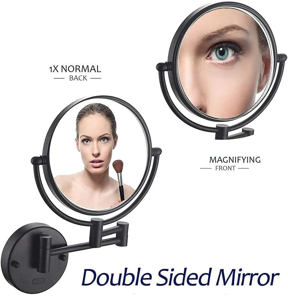 Bathroom Mirror, Wall Mounted Makeup Mirror, Double-Sided Stretchable, 360 Degree Rotation, Stretchable arm, for Bathroom(Matte Black,10x)