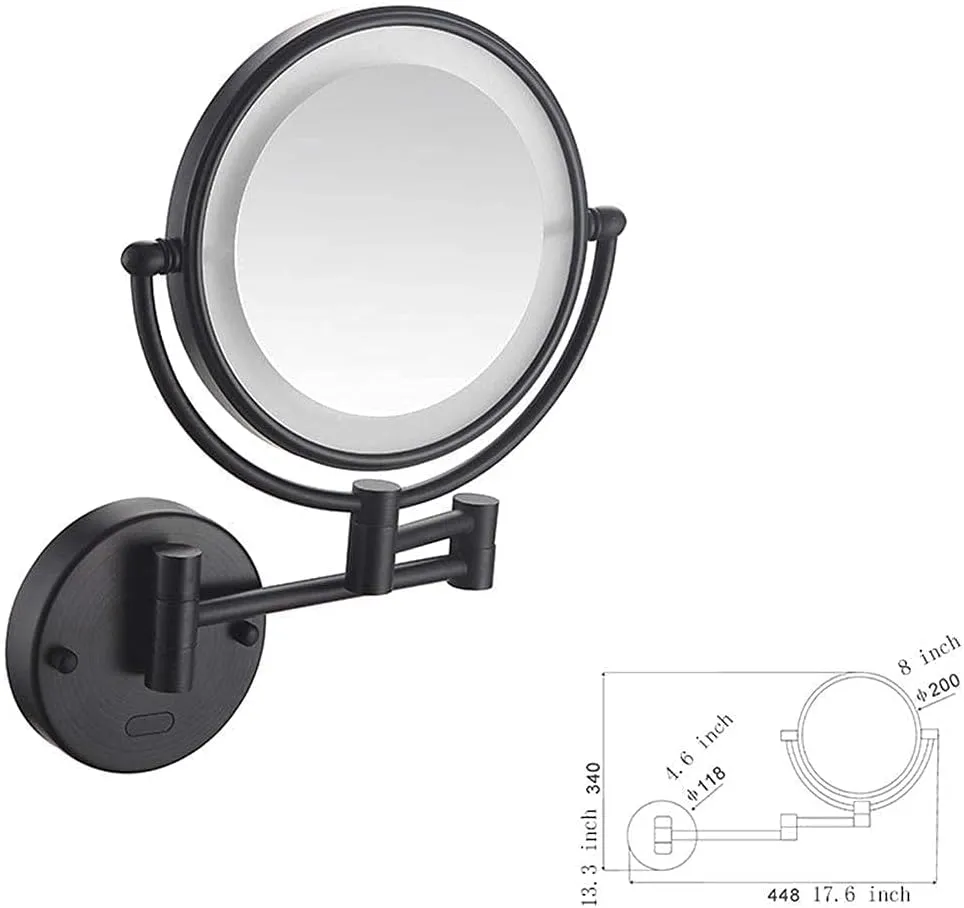 Bathroom Mirror, Wall Mounted Makeup Mirror, Double-Sided Stretchable, 360 Degree Rotation, Stretchable arm, for Bathroom(Matte Black,10x)