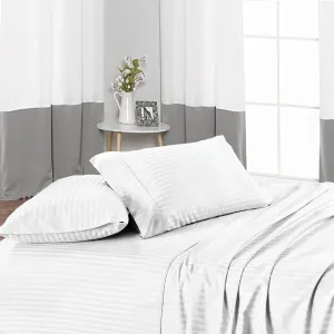 Bed Sheet Set of 5PCs, White Stripe,Full-XL Size, 1 Fitted Sheet (15"-16") Deep Pocket, 1 Flat Sheet, 1 Duvet Cover with Zipper and 2 Pillowcases, Pure Egyptian Cotton, 400 Thread Count.