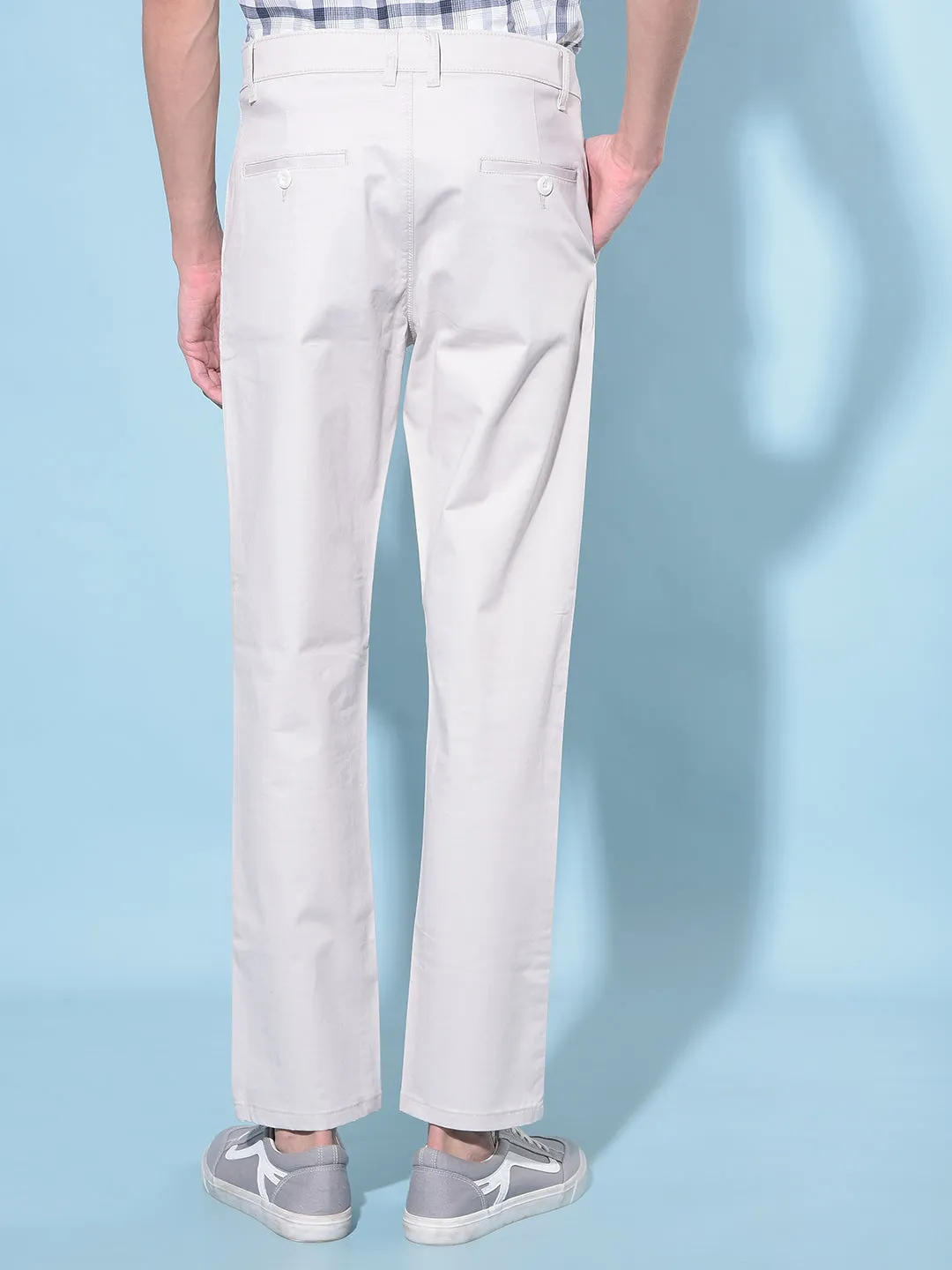 Beige Straight Stretchable Trousers
