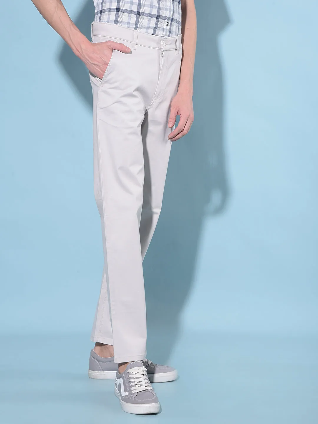 Beige Straight Stretchable Trousers