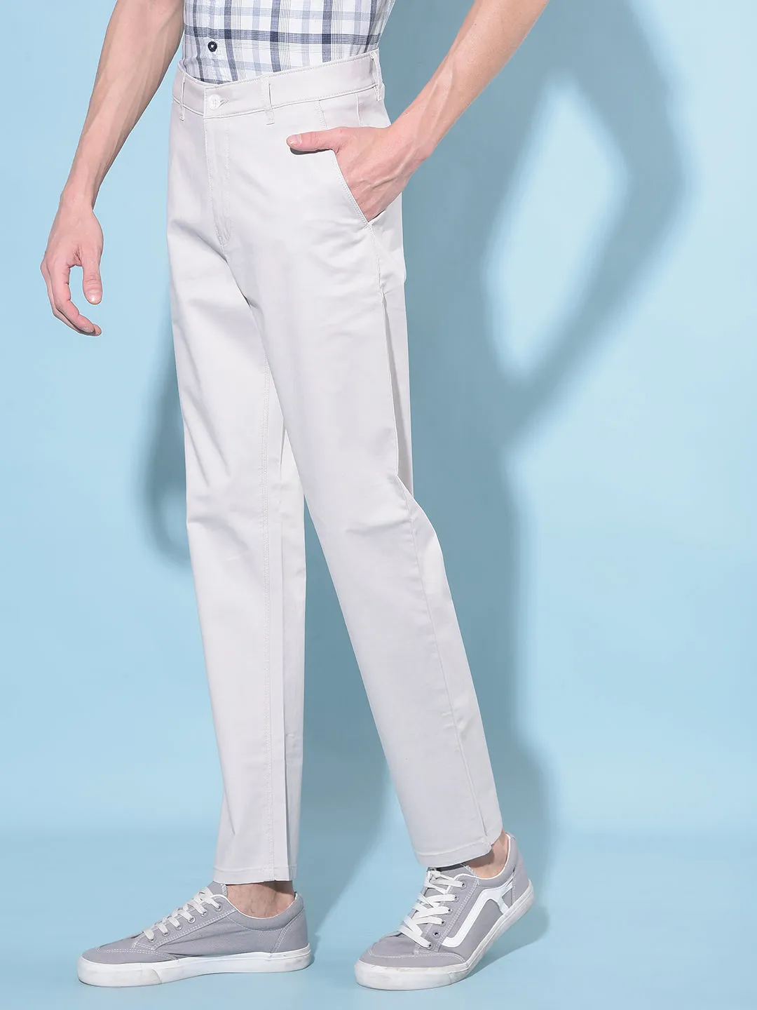 Beige Straight Stretchable Trousers