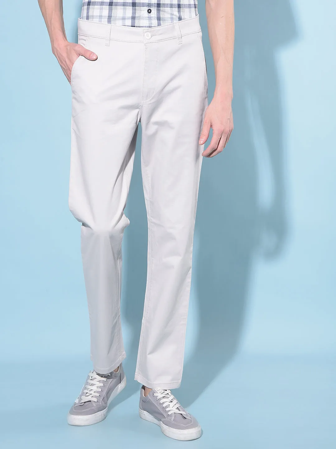 Beige Straight Stretchable Trousers