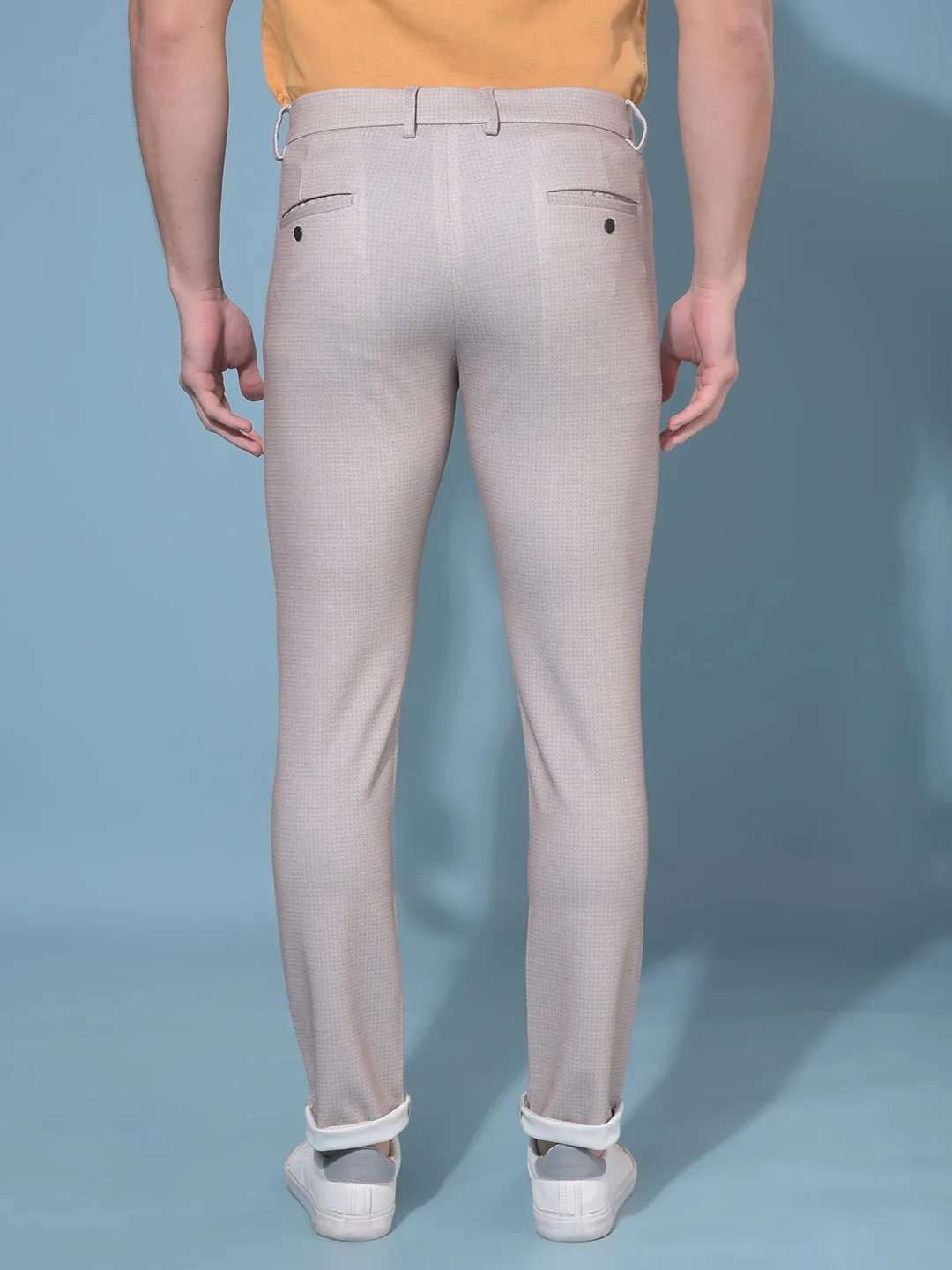 Beige Stretchable Printed Trousers