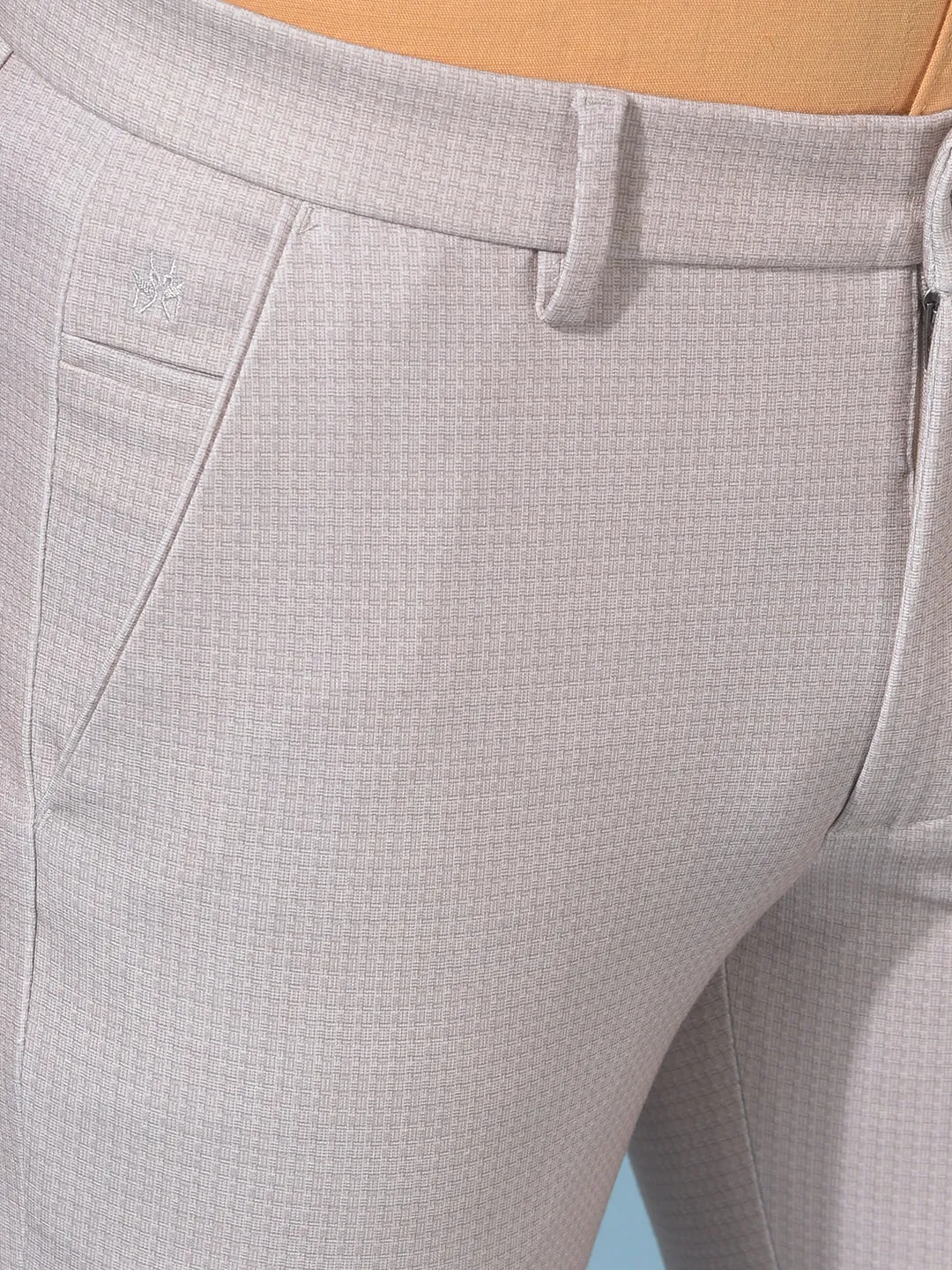 Beige Stretchable Printed Trousers