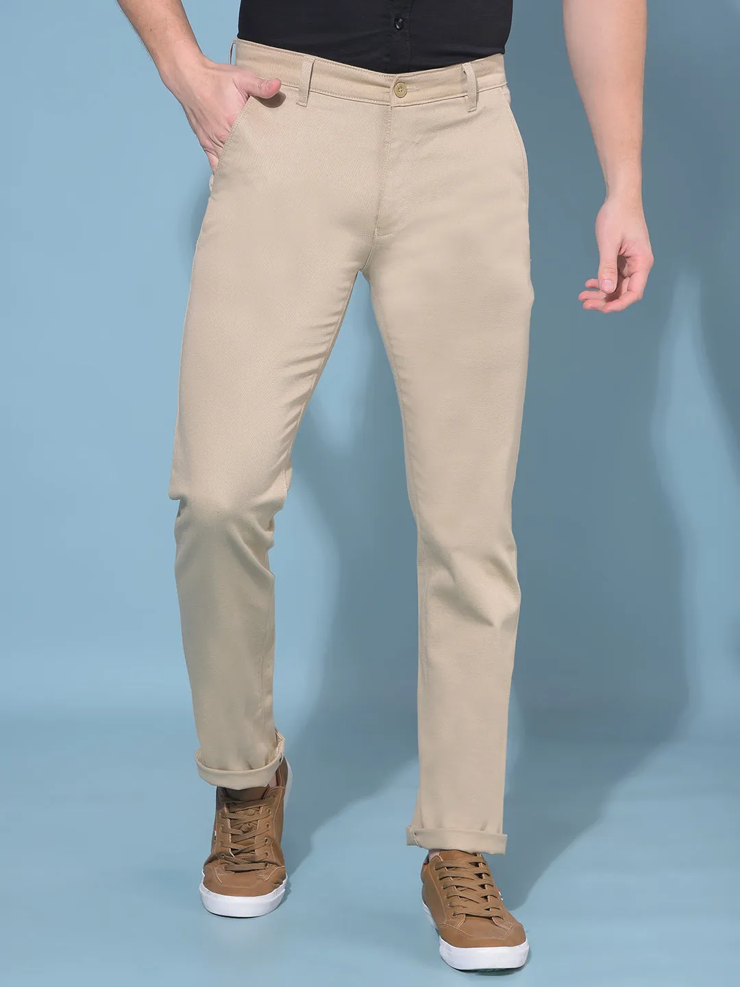 Beige Stretchable Trousers