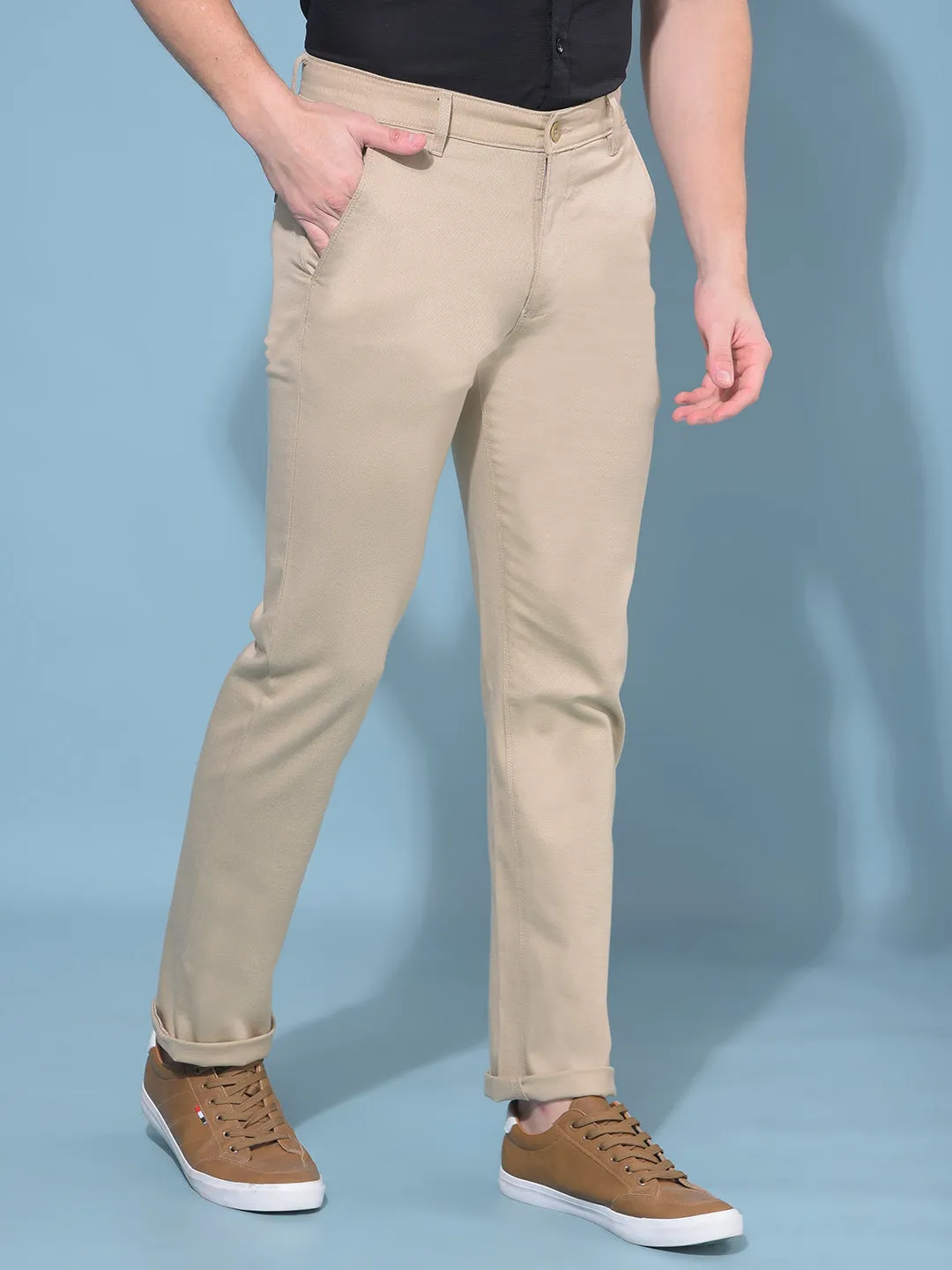 Beige Stretchable Trousers