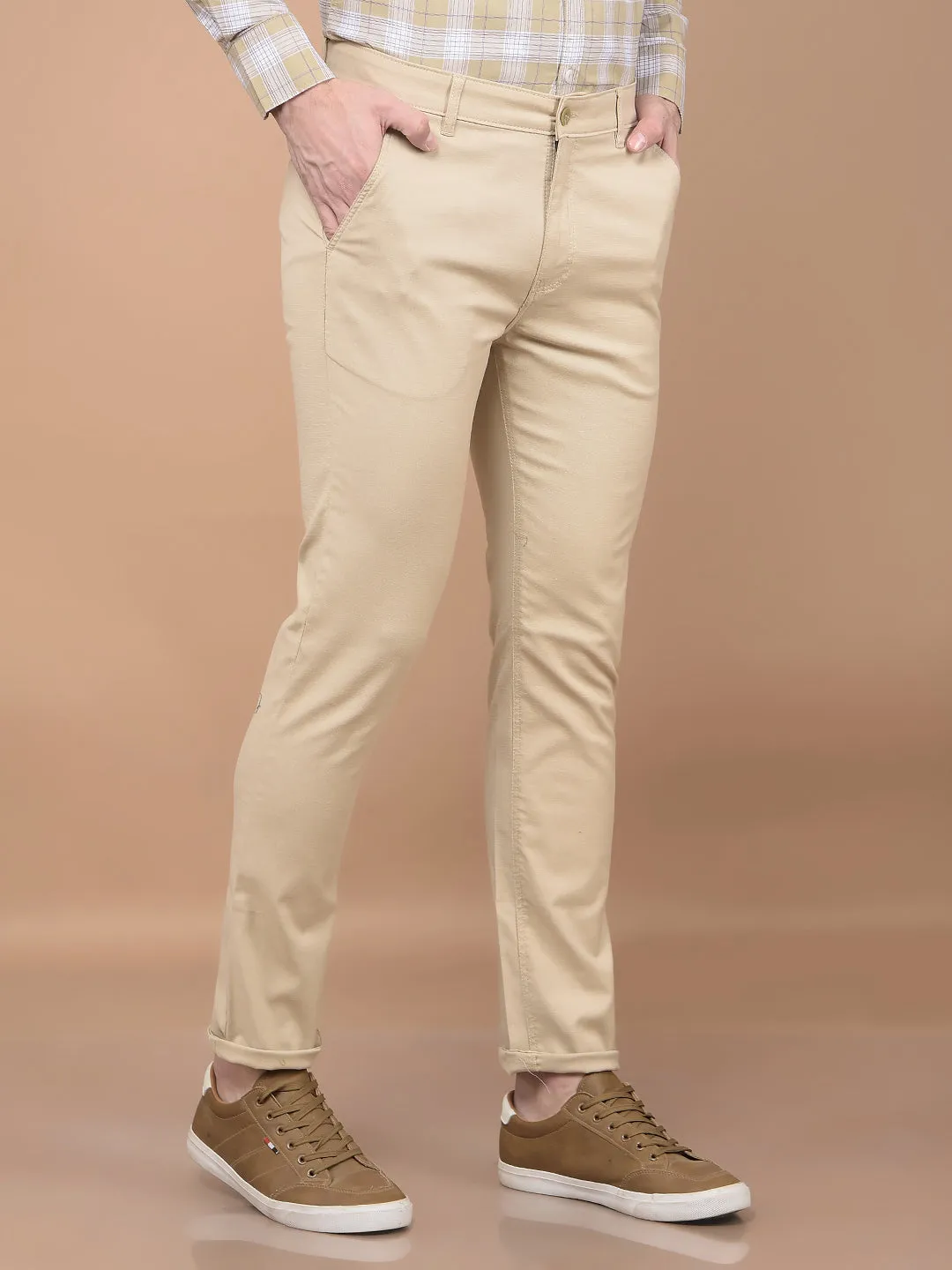 Beige Stretchable Trousers