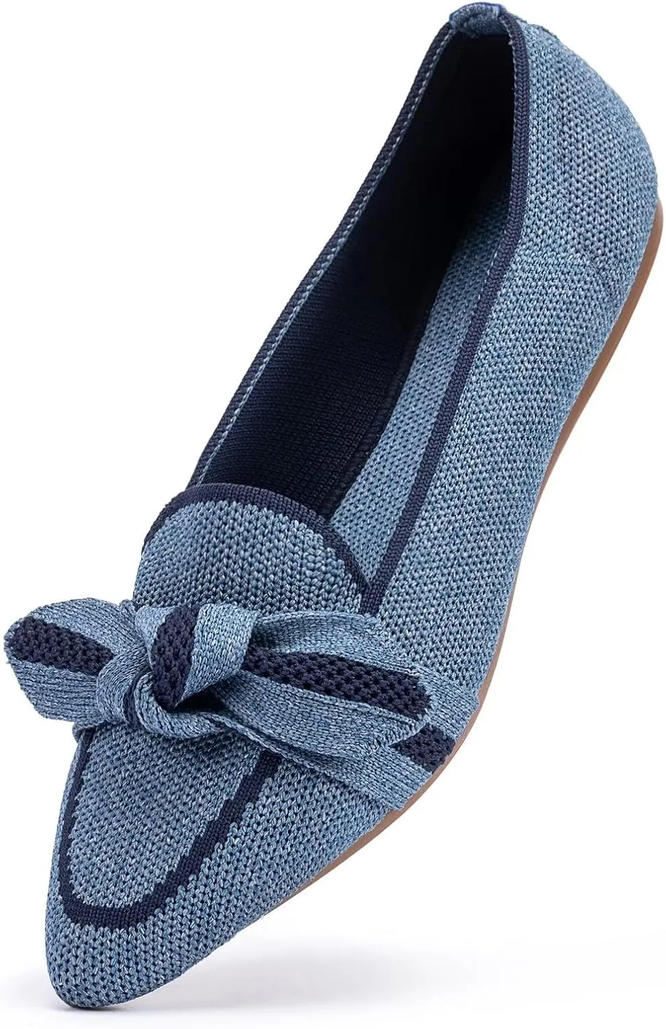 BEJINASH Women's Loafer Flats Casual Knit Fabric Lightweight Dressy Shoes Washable Elegant Pointed-Toe lace-up Bow Shoes Comfortable Ballet Shoes for Women Perfect for Daily