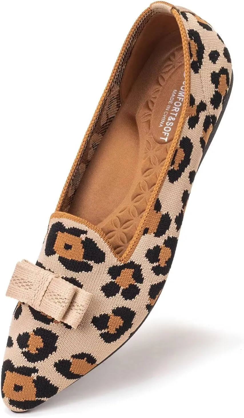 BEJINASH Women's Loafer Flats Casual Knit Fabric Lightweight Dressy Shoes Washable Elegant Pointed-Toe lace-up Bow Shoes Comfortable Ballet Shoes for Women Perfect for Daily