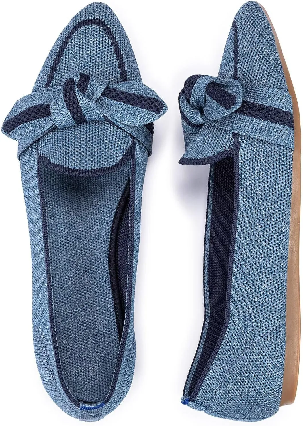 BEJINASH Women's Loafer Flats Casual Knit Fabric Lightweight Dressy Shoes Washable Elegant Pointed-Toe lace-up Bow Shoes Comfortable Ballet Shoes for Women Perfect for Daily