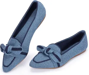 BEJINASH Women's Loafer Flats Casual Knit Fabric Lightweight Dressy Shoes Washable Elegant Pointed-Toe lace-up Bow Shoes Comfortable Ballet Shoes for Women Perfect for Daily
