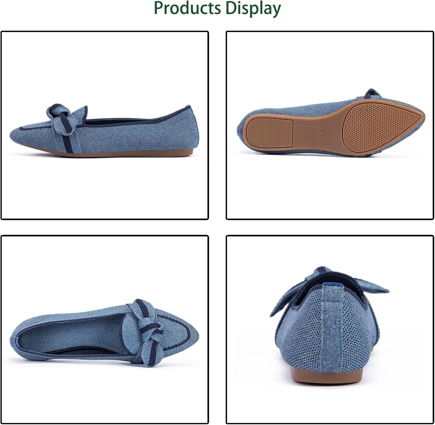 BEJINASH Women's Loafer Flats Casual Knit Fabric Lightweight Dressy Shoes Washable Elegant Pointed-Toe lace-up Bow Shoes Comfortable Ballet Shoes for Women Perfect for Daily
