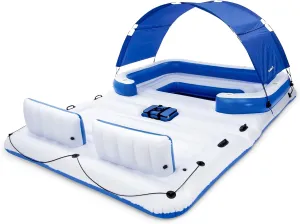 Bestway CoolerZ Tropical Breeze 6 Person Inflatable Party Island Large Relaxing Water Float with Detachable Sunshade and Cooler Bag