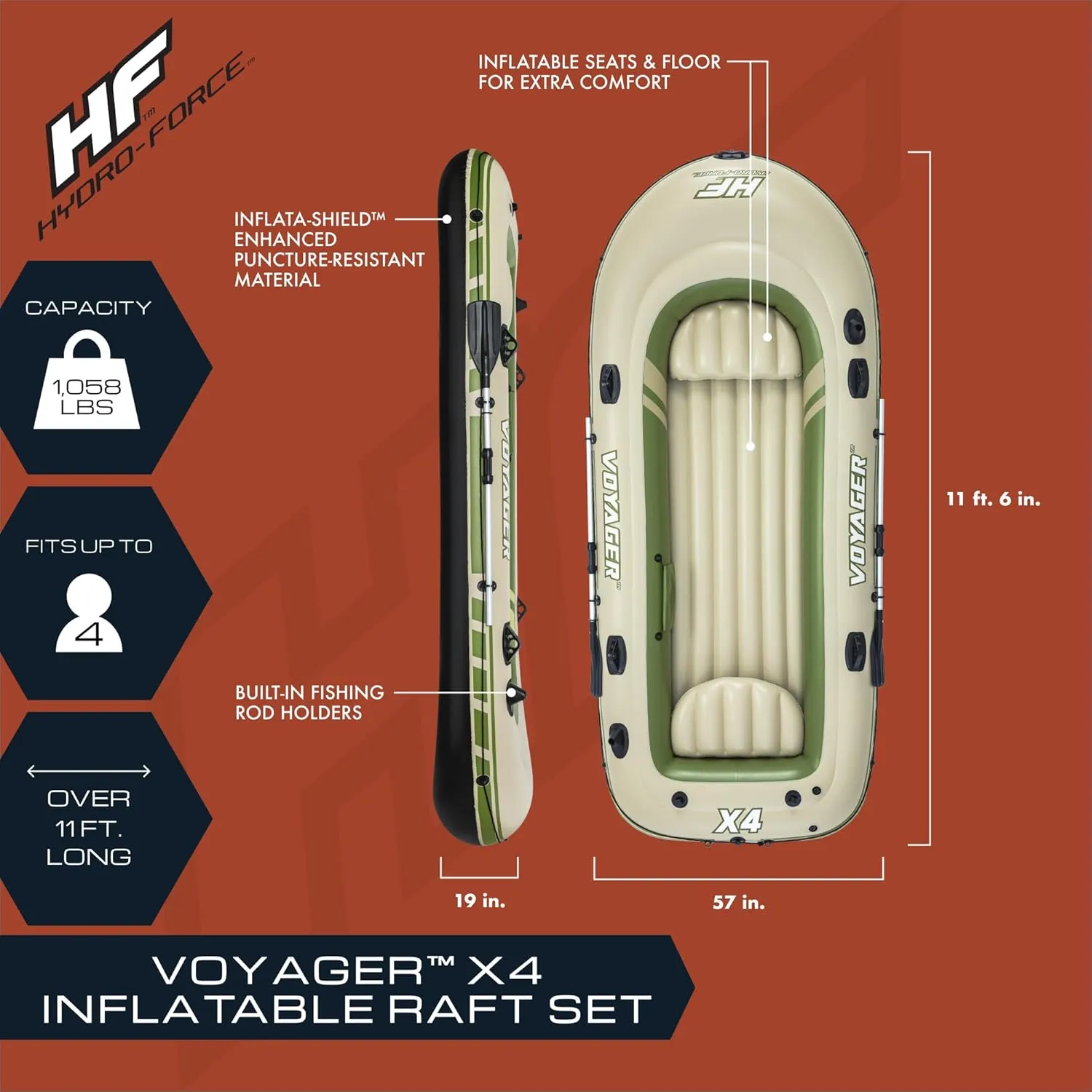 Bestway Hydro-Force Inflatable Raft Set | Inflatable Boat for Kids and Adults | Great for Ponds, Lakes, Rivers