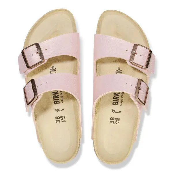 BIRKENSTOCK -ARIZONA-DOUBLE BUCKLE FLAT MULE - PINK REPTILE