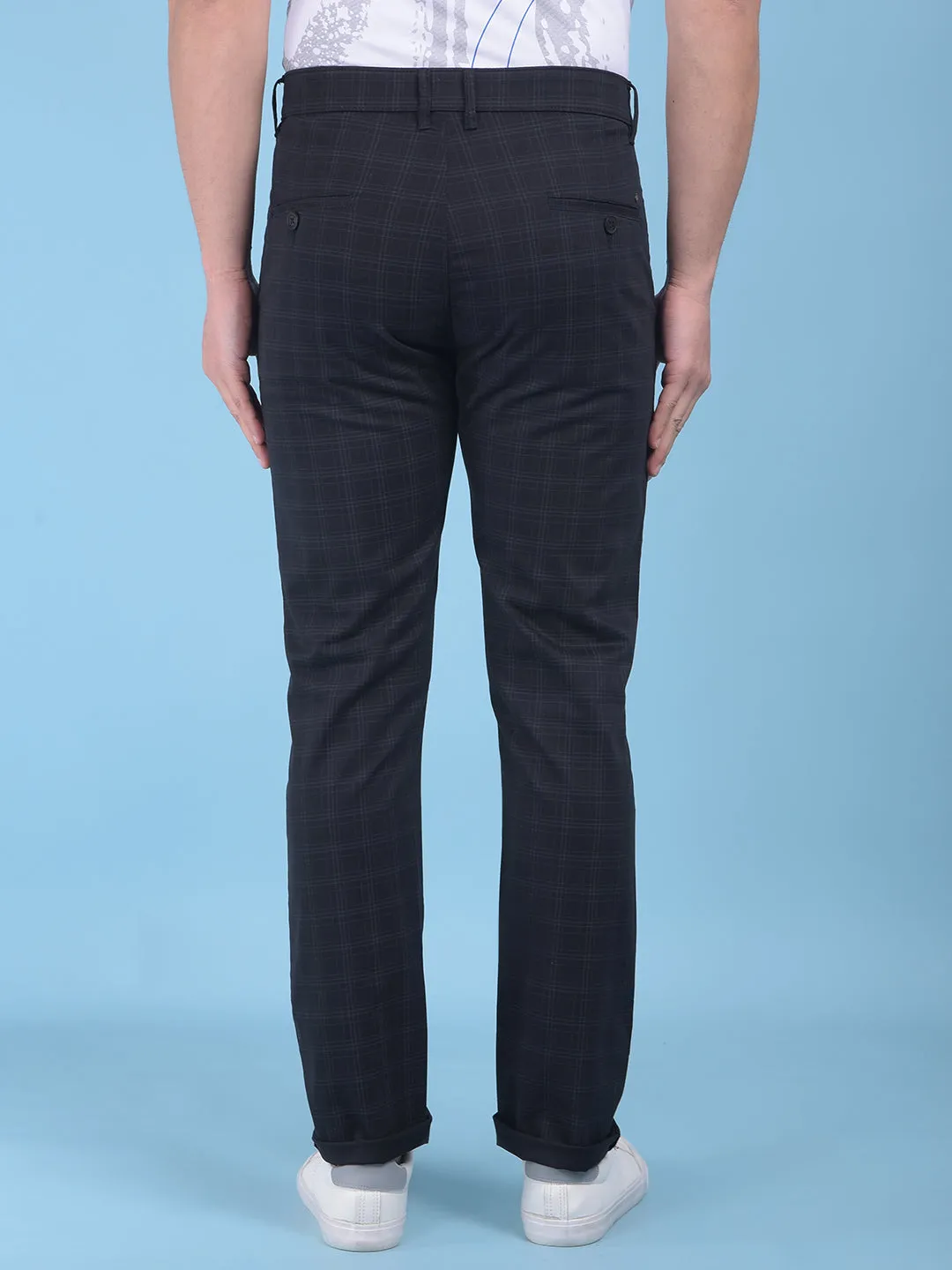 Black Checked Stretchable Trousers