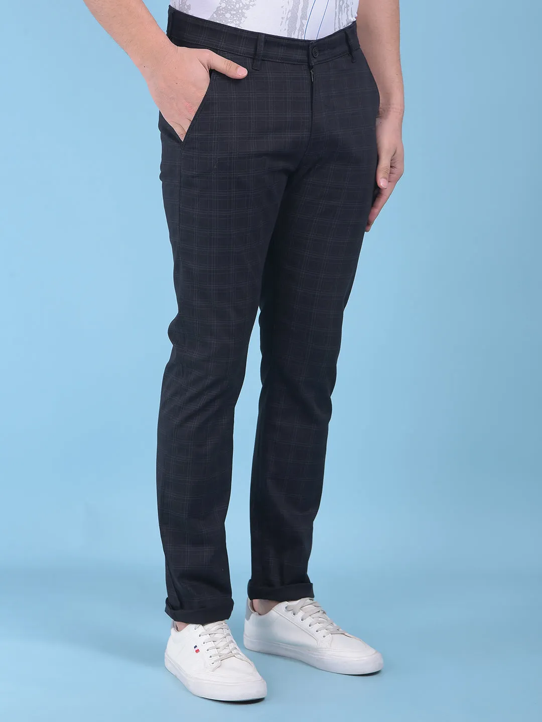 Black Checked Stretchable Trousers