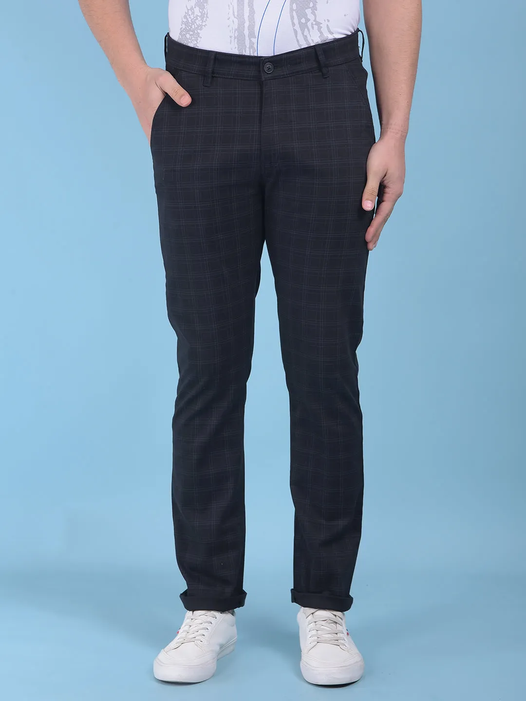 Black Checked Stretchable Trousers