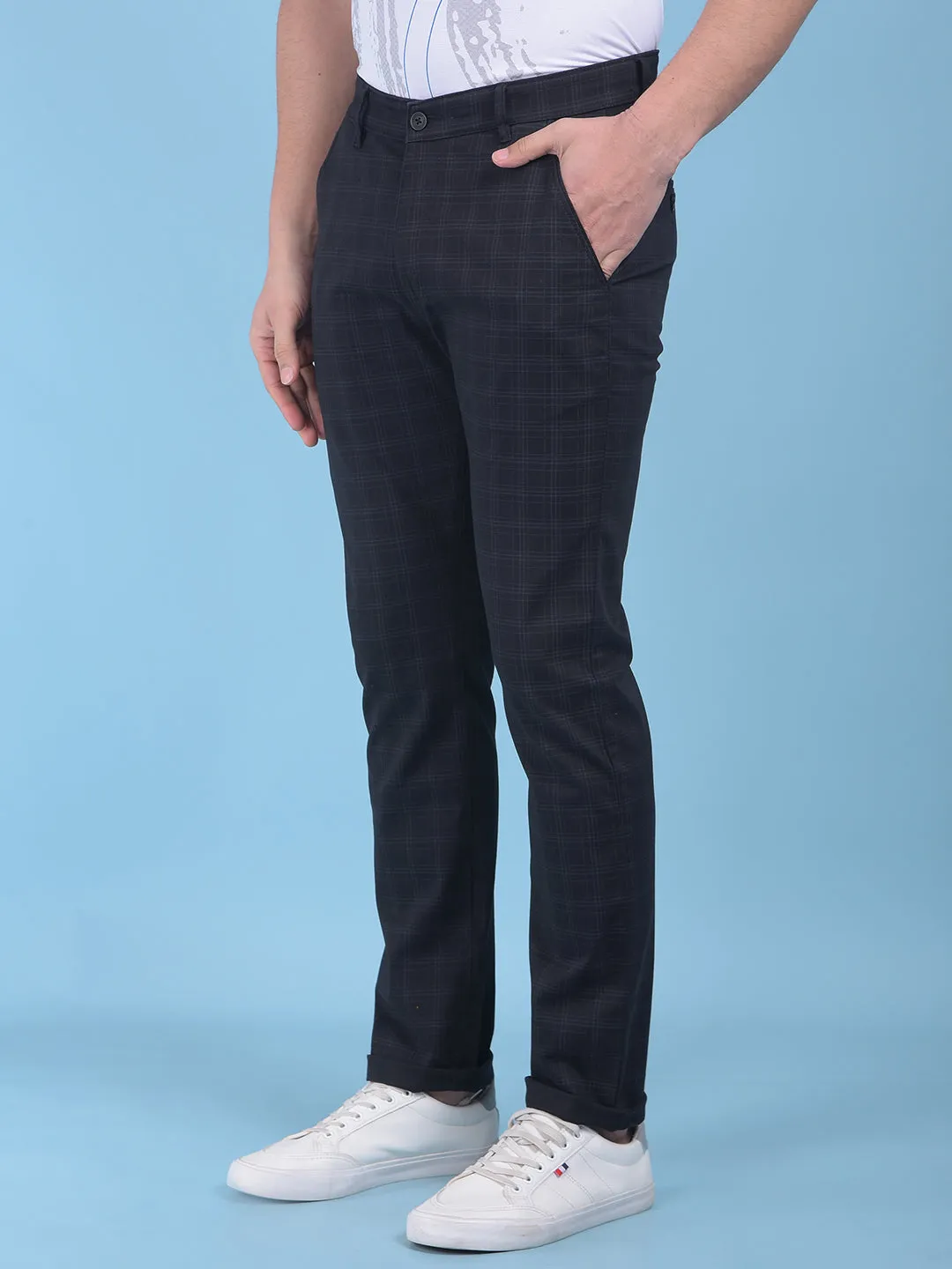 Black Checked Stretchable Trousers