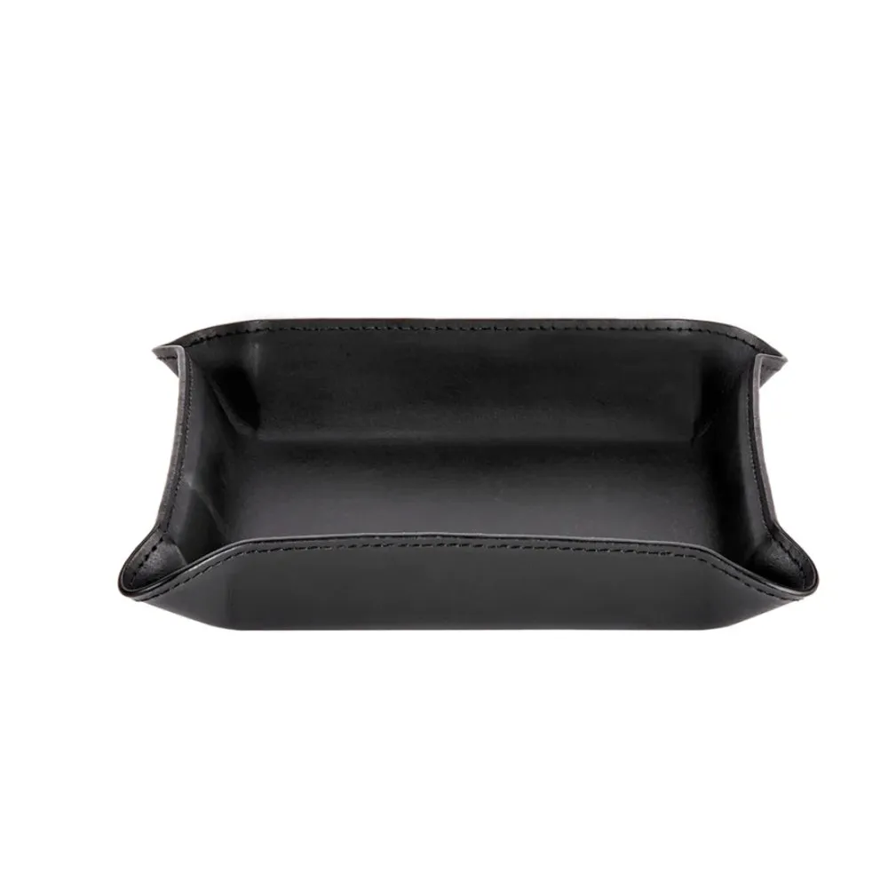 Black Leather Medium Valet Tray with Gold Letter