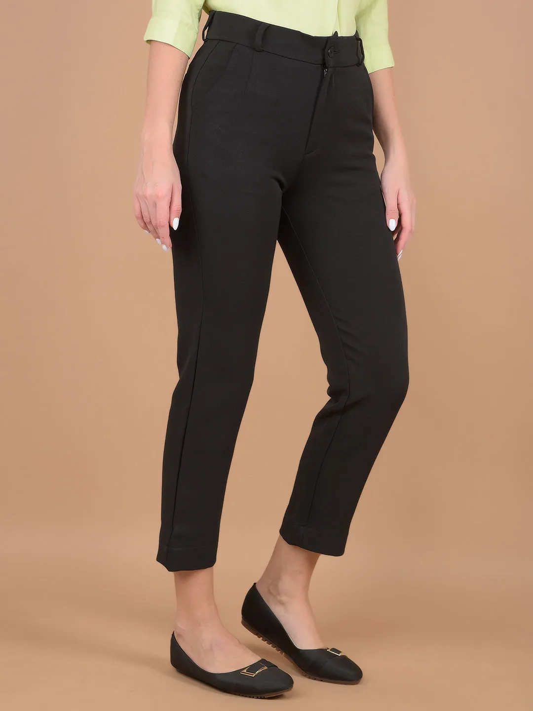 Black Straight Stretchable Trousers