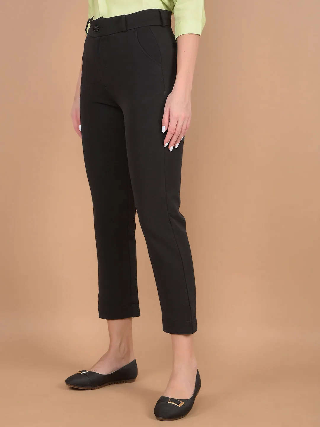 Black Straight Stretchable Trousers