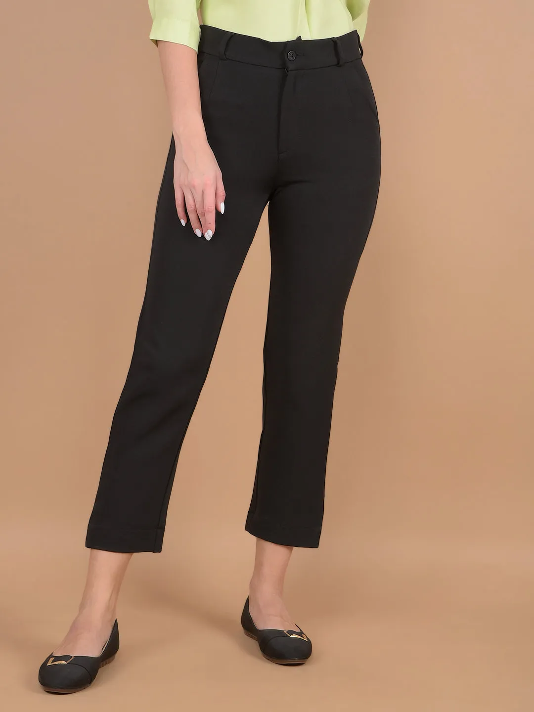 Black Straight Stretchable Trousers