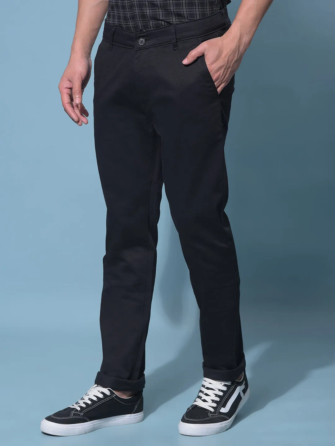 Black Stretchable Cotton Trousers