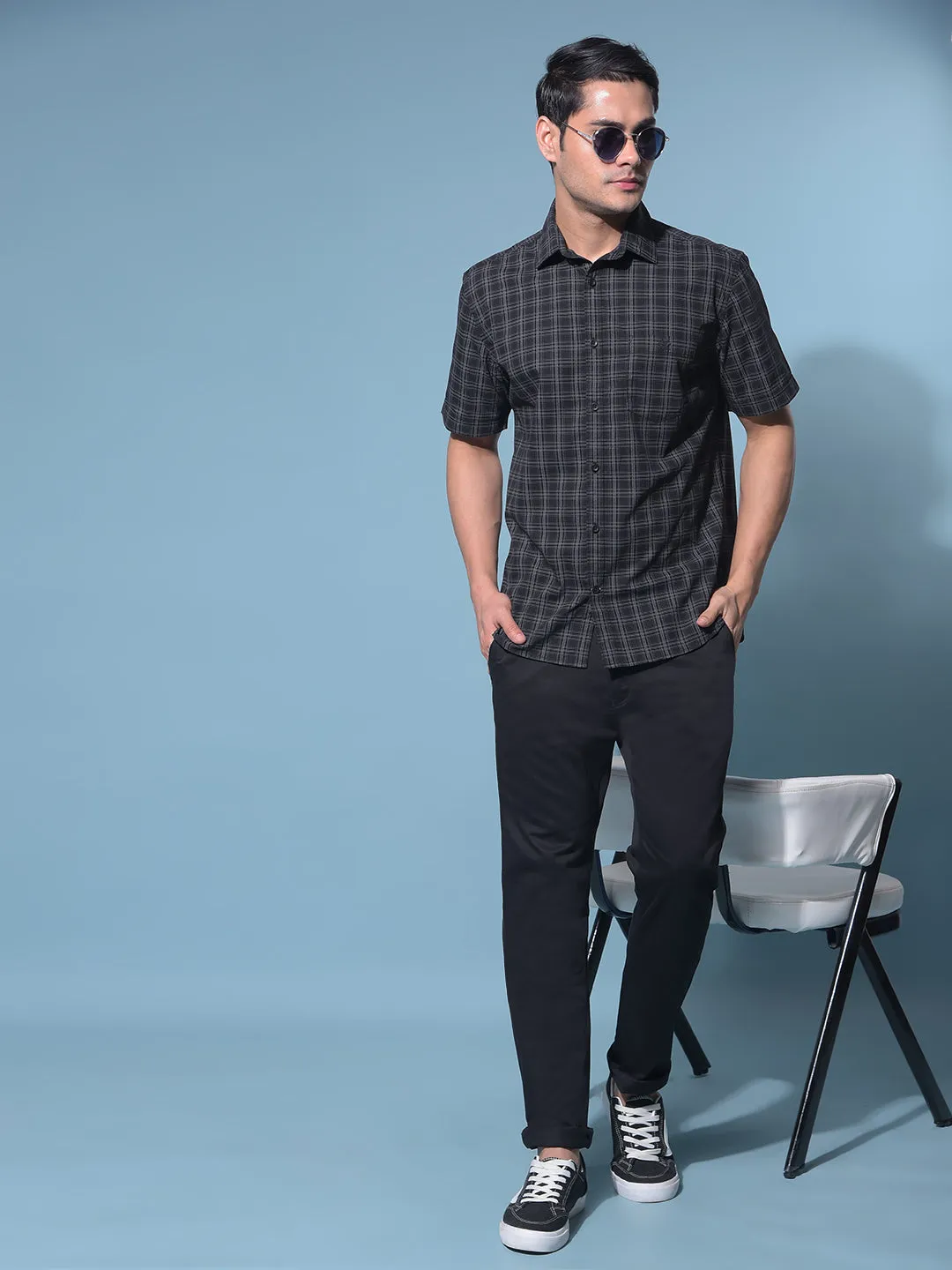 Black Stretchable Cotton Trousers
