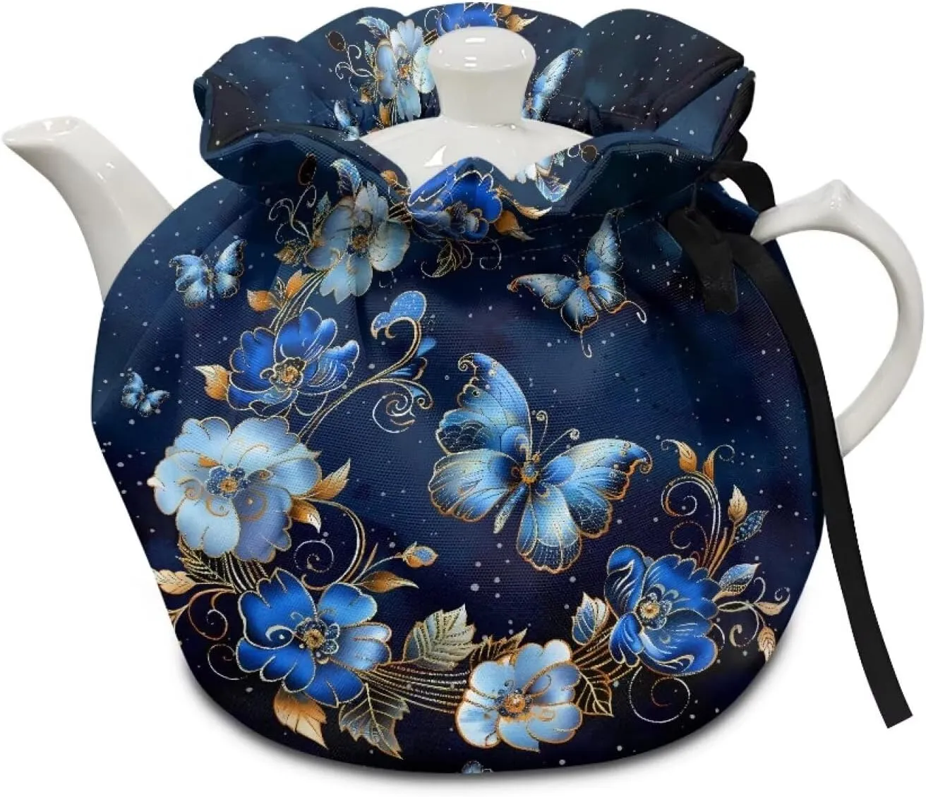 Blue Butterfly Tea Pot Tea Kettle Decorative Cover Soft Insulated Dustproof Bag Heat-Insulating Preventing Burns Dirt-Resistant Moving Teapot Protection Set Kitchen Accessories