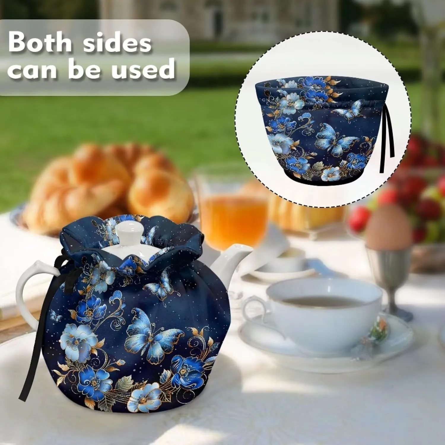 Blue Butterfly Tea Pot Tea Kettle Decorative Cover Soft Insulated Dustproof Bag Heat-Insulating Preventing Burns Dirt-Resistant Moving Teapot Protection Set Kitchen Accessories